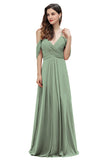Elegant Off Shoulder Spaghetti Straps Aline Chiffon Bridesmaid Dress Floor Length Wedding Party Dress-misshow.com