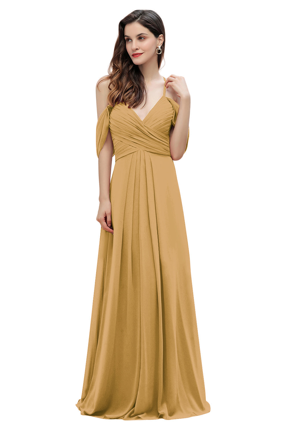 Elegant Off Shoulder Spaghetti Straps Aline Chiffon Bridesmaid Dress Floor Length Wedding Party Dress-misshow.com