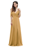 Elegant Off Shoulder Spaghetti Straps Aline Chiffon Bridesmaid Dress Floor Length Wedding Party Dress-misshow.com
