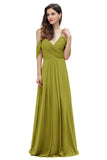 Elegant Off Shoulder Spaghetti Straps Aline Chiffon Bridesmaid Dress Floor Length Wedding Party Dress-misshow.com