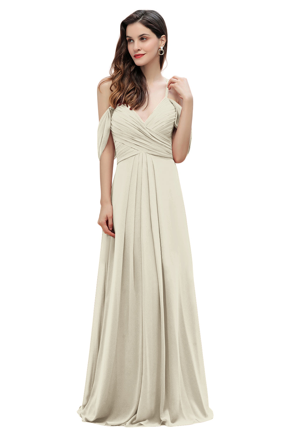 Elegant Off Shoulder Spaghetti Straps Aline Chiffon Bridesmaid Dress Floor Length Wedding Party Dress-misshow.com