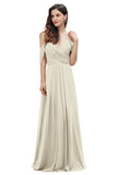 Elegant Off Shoulder Spaghetti Straps Aline Chiffon Bridesmaid Dress Floor Length Wedding Party Dress-misshow.com
