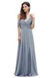 Elegant Off Shoulder Spaghetti Straps Aline Chiffon Bridesmaid Dress Floor Length Wedding Party Dress-misshow.com