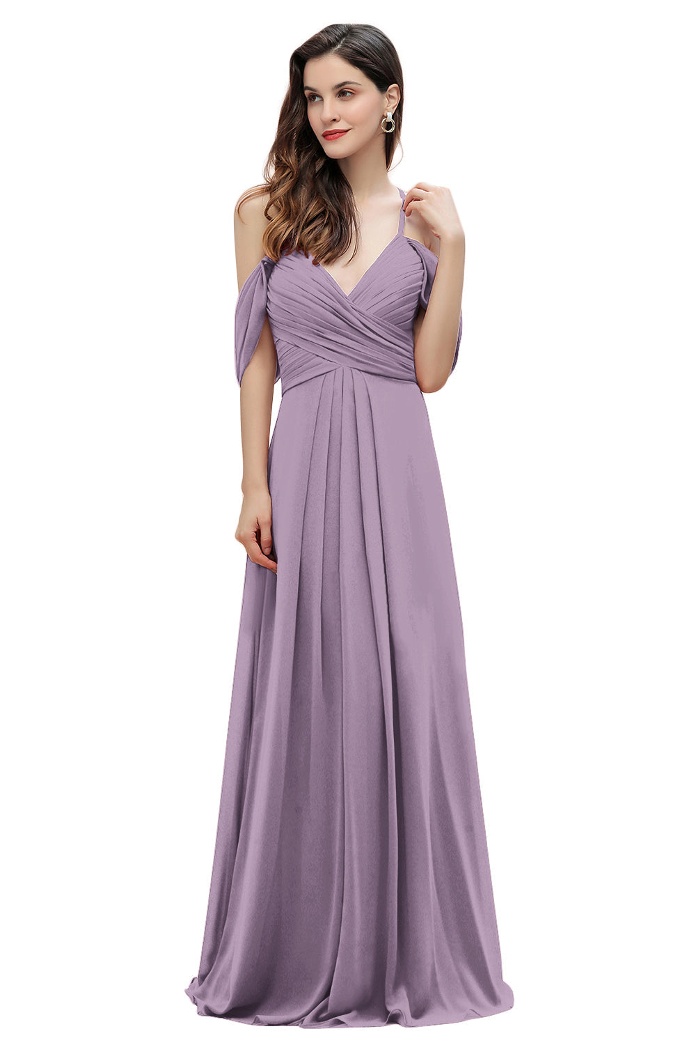 Elegant Off Shoulder Spaghetti Straps Aline Chiffon Bridesmaid Dress Floor Length Wedding Party Dress-misshow.com