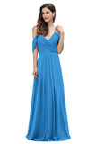 Elegant Off Shoulder Spaghetti Straps Aline Chiffon Bridesmaid Dress Floor Length Wedding Party Dress-misshow.com