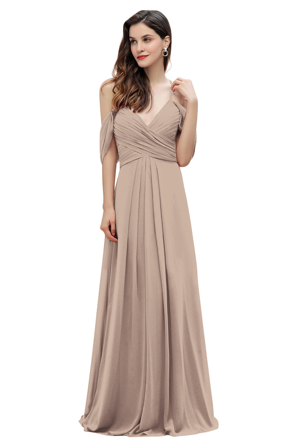 Elegant Off Shoulder Spaghetti Straps Aline Chiffon Bridesmaid Dress Floor Length Wedding Party Dress-misshow.com