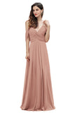 Elegant Off Shoulder Spaghetti Straps Aline Chiffon Bridesmaid Dress Floor Length Wedding Party Dress-misshow.com