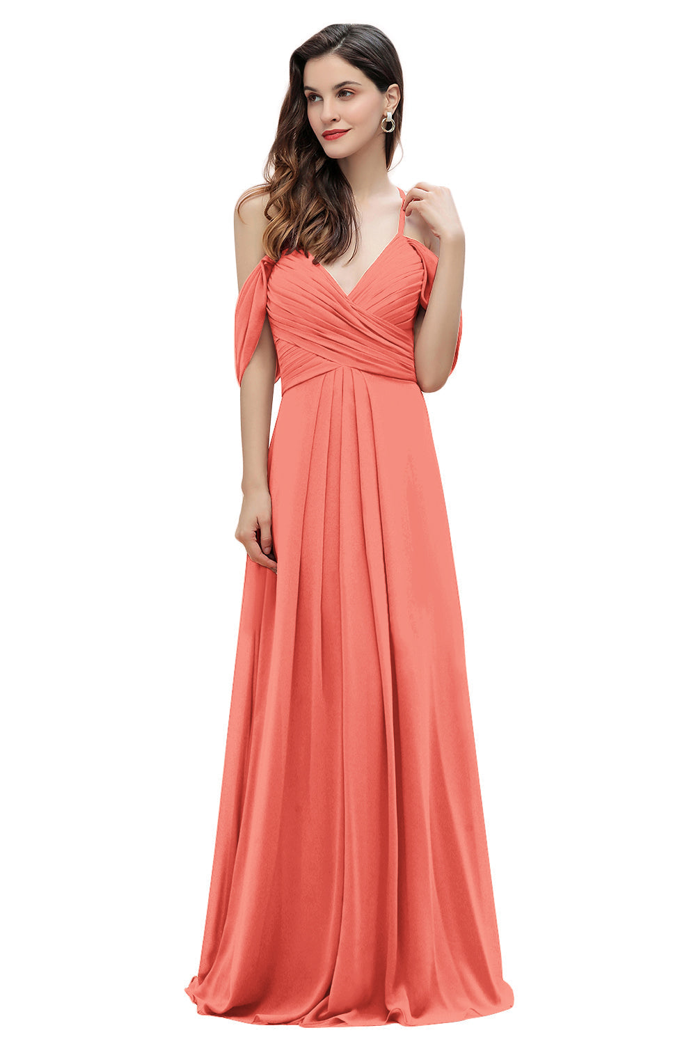 Elegant Off Shoulder Spaghetti Straps Aline Chiffon Bridesmaid Dress Floor Length Wedding Party Dress-misshow.com