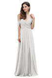 Elegant Off Shoulder Spaghetti Straps Aline Chiffon Bridesmaid Dress Floor Length Wedding Party Dress-misshow.com