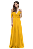 Elegant Off Shoulder Spaghetti Straps Aline Chiffon Bridesmaid Dress Floor Length Wedding Party Dress-misshow.com