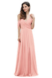 Elegant Off Shoulder Spaghetti Straps Aline Chiffon Bridesmaid Dress Floor Length Wedding Party Dress-misshow.com