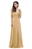 Elegant Off Shoulder Spaghetti Straps Aline Chiffon Bridesmaid Dress Floor Length Wedding Party Dress-misshow.com