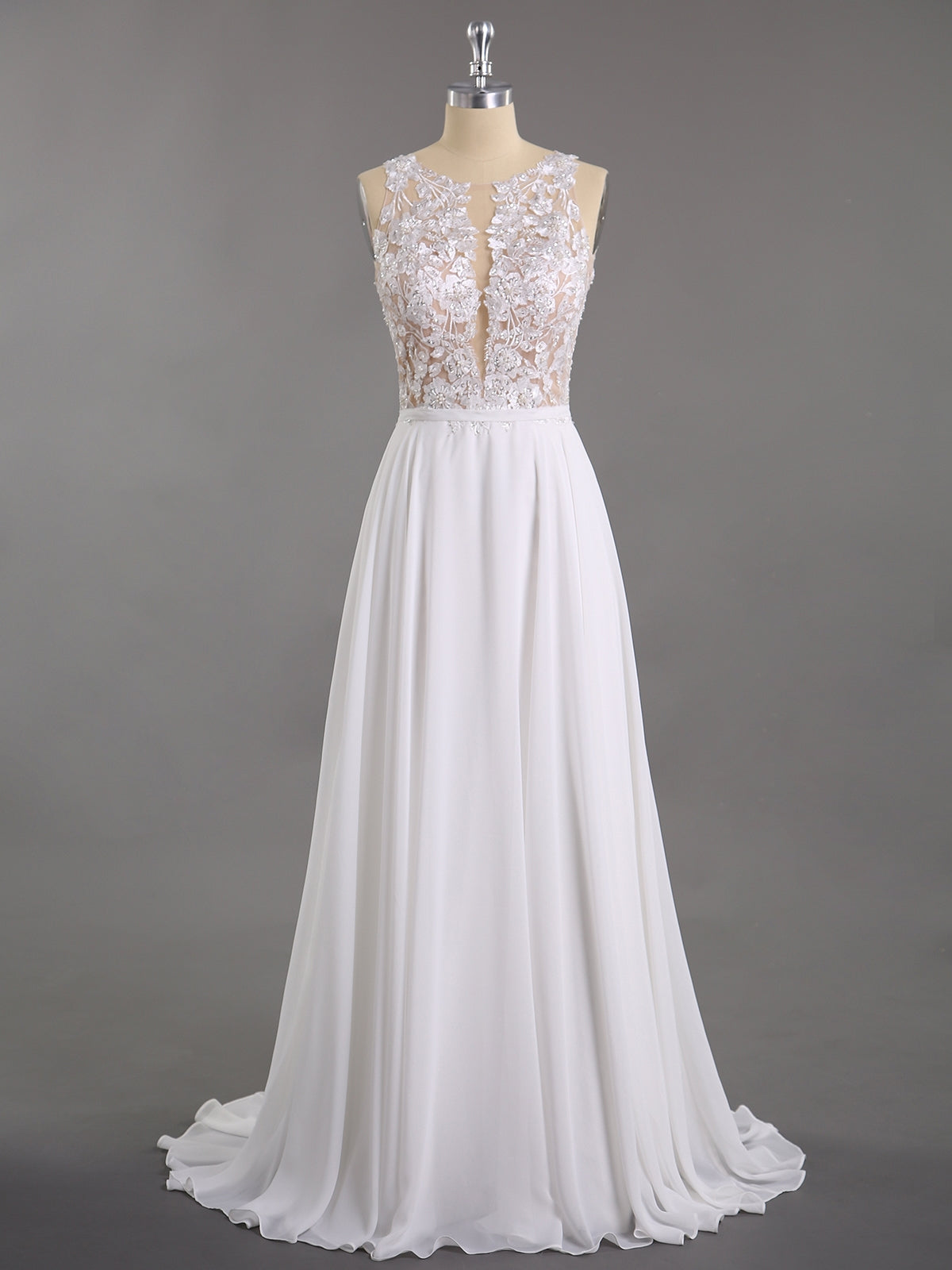 Spitze und Chiffon mit Perlen Brautkleid-Elfenbein Brautkleider Brautkleider