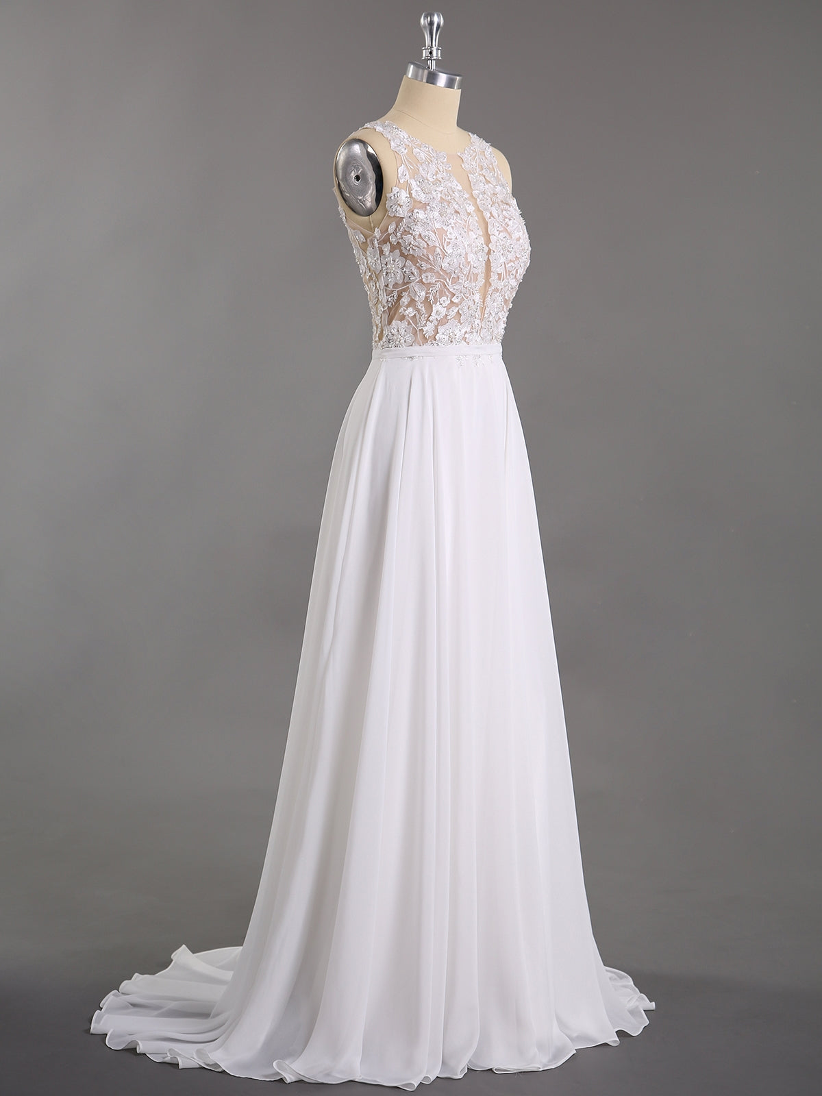 Spitze und Chiffon mit Perlen Brautkleid-Elfenbein Brautkleider Brautkleider
