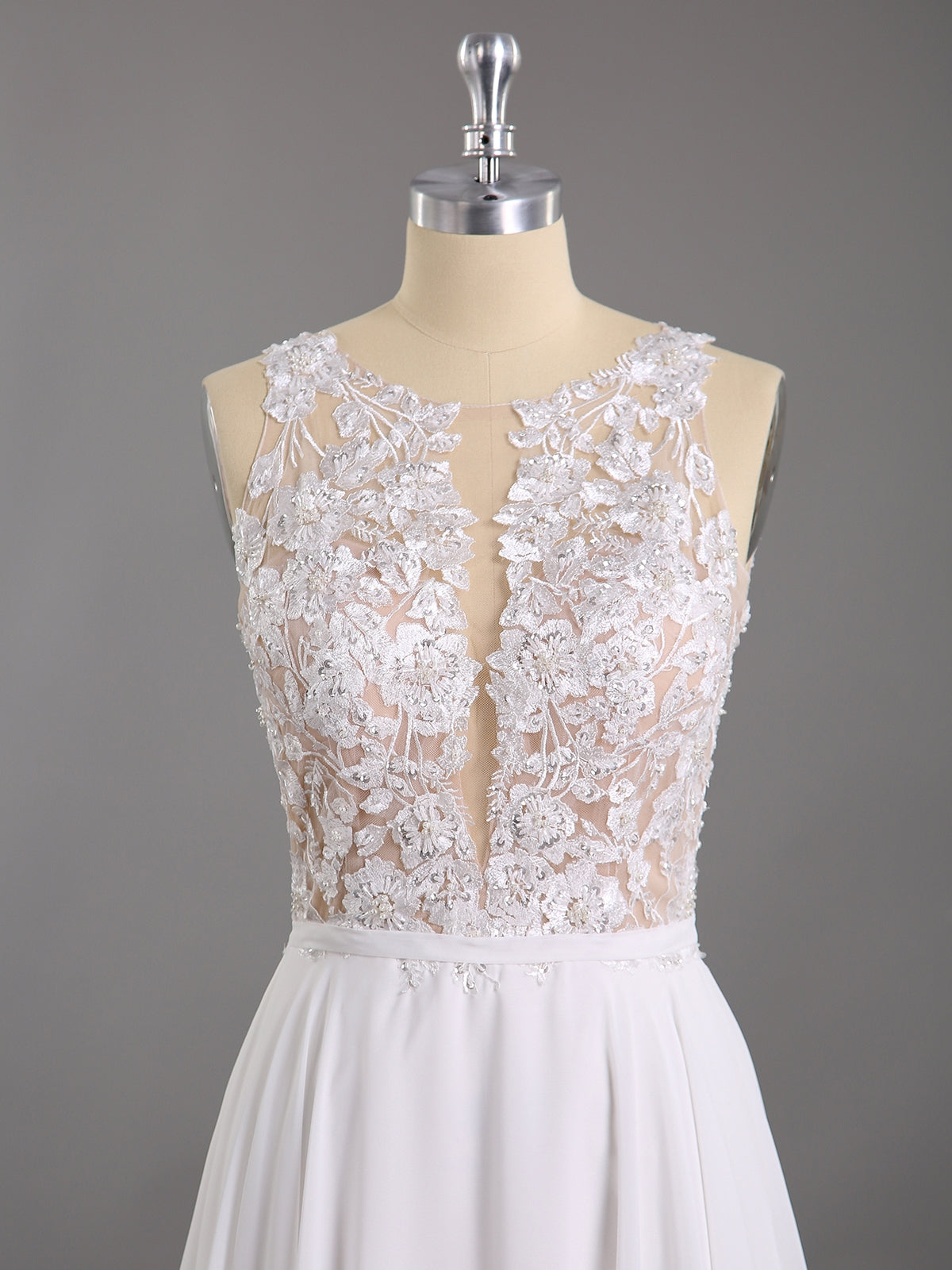 Spitze und Chiffon mit Perlen Brautkleid-Elfenbein Brautkleider Brautkleider
