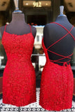 Rotes Spitzen-Hoco-Kleid, Homecoming-Kleid, Kurzes Abschlussballkleid, Cocktailkleid, Tanzkleider, Back to School Partykleid, KB0880 