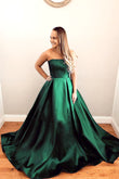 Green Satin Prom Dress A Line, Formal Dress, Evening Dress, Pageant Dance Dresses, School Party Gown, KB0715