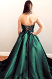 Green Satin Prom Dress A Line, Formal Dress, Evening Dress, Pageant Dance Dresses, School Party Gown, KB0715