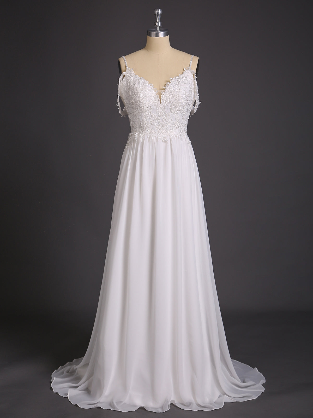 Spaghetti Strap Chiffon Simple Wedding Dress-Ivory Bridal Gowns Dresses