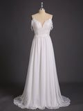 Spaghetti Strap Chiffon Simple Wedding Dress-Ivory Bridal Gowns Dresses