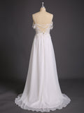 Spaghetti Strap Chiffon Simple Wedding Dress-Ivory Bridal Gowns Dresses