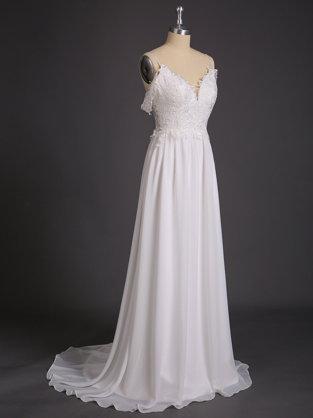 Spaghetti Strap Chiffon Simple Wedding Dress-Ivory Bridal Gowns Dresses