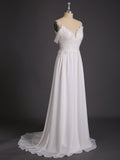 Spaghetti Strap Chiffon Simple Wedding Dress-Ivory Bridal Gowns Dresses