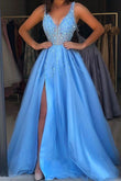 Blue Prom Dress with Slit, Evening Dress, Dance Dress, Graduation School Party Gown, PC0437 - Promcoming