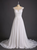 Chiffonkleid mit Spitzenapplikationen für die Braut – Elfenbeinfarbene Brautkleider