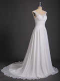 Chiffonkleid mit Spitzenapplikationen für die Braut – Elfenbeinfarbene Brautkleider