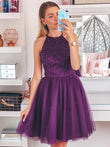 Purple Homecoming Dress Halter Neckline, Short Prom Dress ,Formal Dress, Pageant Dance Dresses, Back To School Party Gown, KB0826