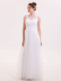 Tulle Full Length Dress with Lace Strap-White Bridal Gowns Wedding Dresses
