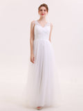Tulle Full Length Dress with Lace Strap-White Bridal Gowns Wedding Dresses