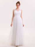 Tulle Full Length Dress with Lace Strap-White Bridal Gowns Wedding Dresses