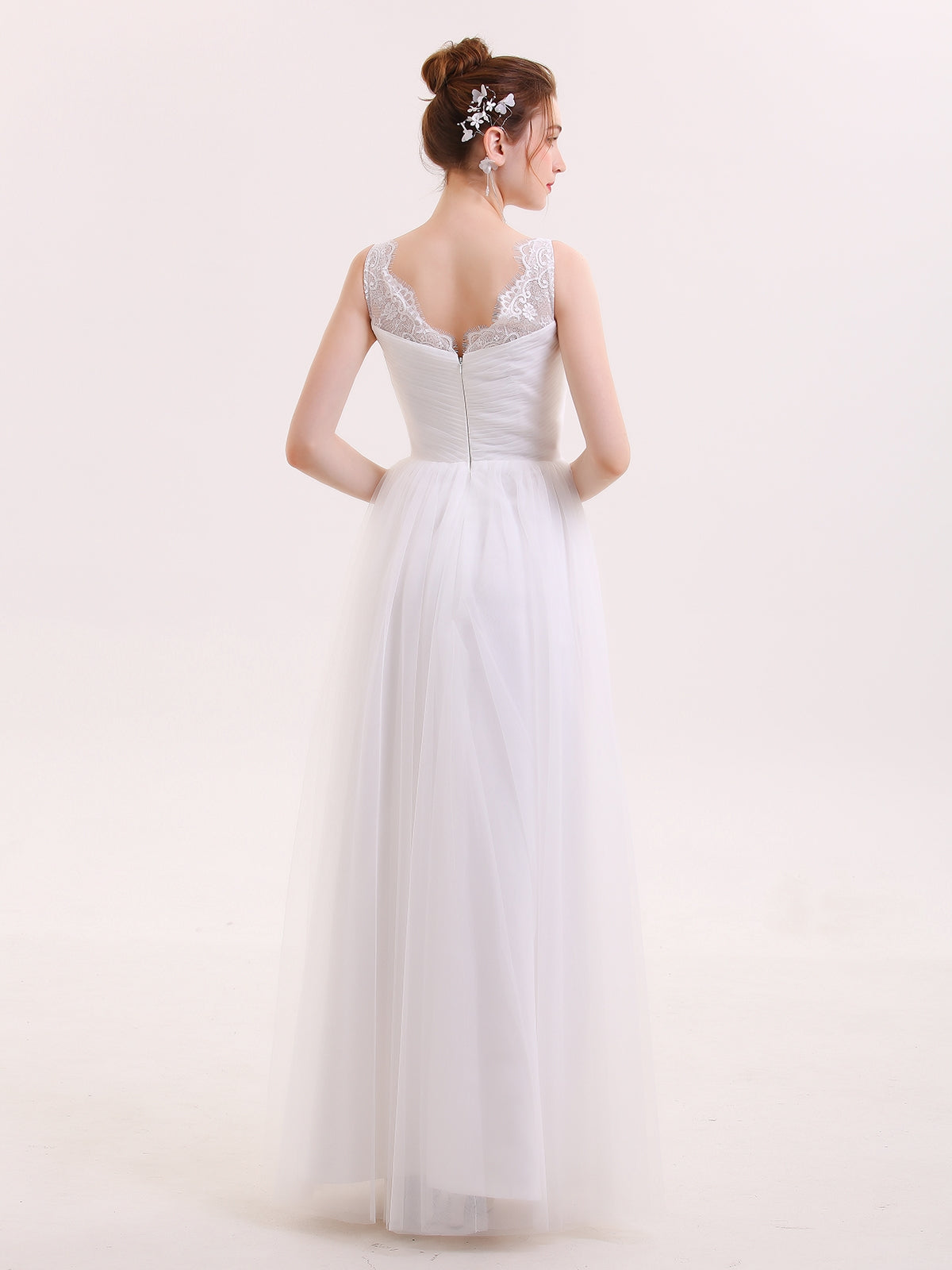 Tulle Full Length Dress with Lace Strap-White Bridal Gowns Wedding Dresses