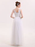 Tulle Full Length Dress with Lace Strap-White Bridal Gowns Wedding Dresses