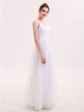 Tulle Full Length Dress with Lace Strap-White Bridal Gowns Wedding Dresses