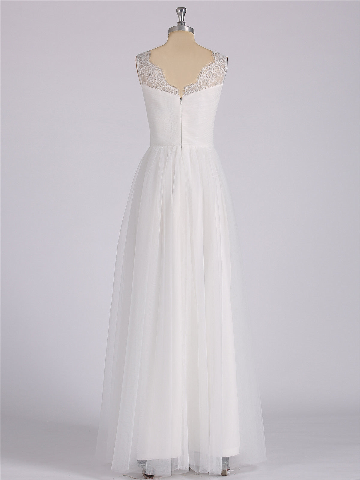 Tulle Full Length Dress with Lace Strap-White Bridal Gowns Wedding Dresses