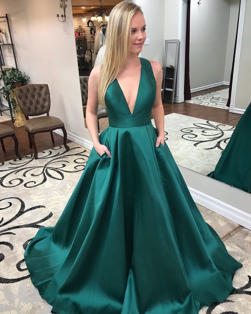 Satin Prom Dress Deep V Neckline, Prom Dresses, Evening Dress, Graduation School Party Gown, PC0328 - Promcoming