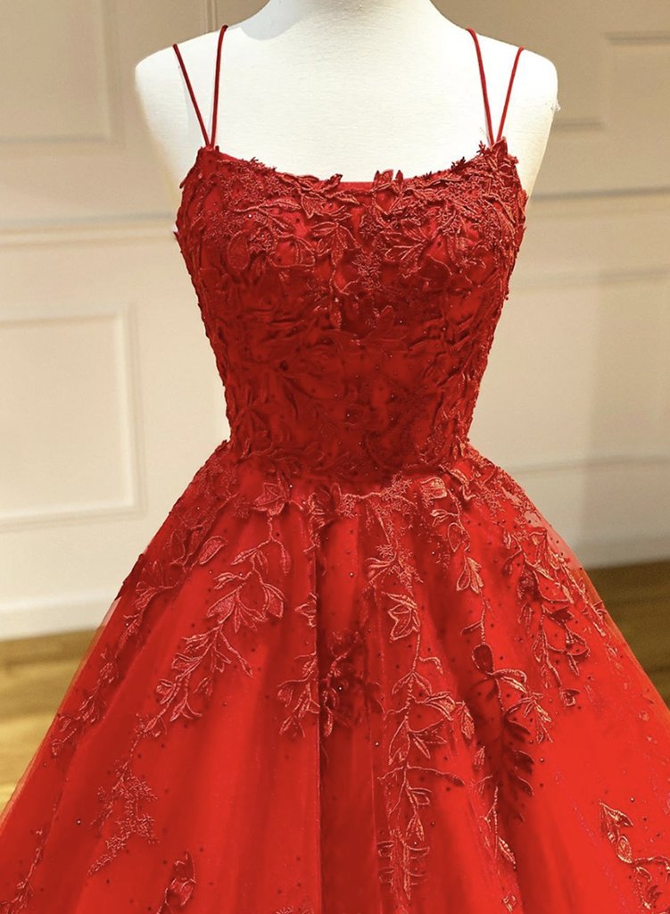 Red Lace Prom Dress Lace Up Back, Formal Dress, Evening Dress, Dance Dresses, School Party Gown, KB0789
