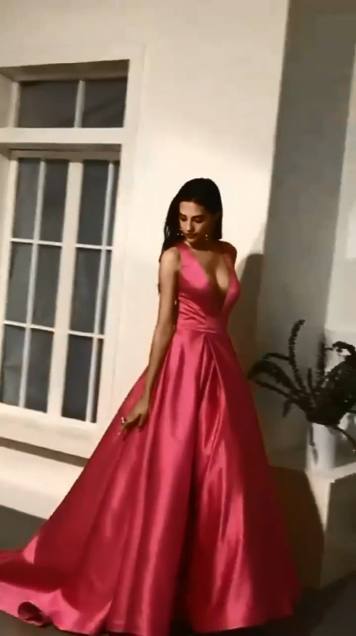 Satin Prom Dress Deep V Neckline, Prom Dresses, Evening Dress, Graduation School Party Gown, PC0328 - Promcoming