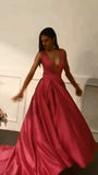 Satin Prom Dress Deep V Neckline, Prom Dresses, Evening Dress, Graduation School Party Gown, PC0328 - Promcoming