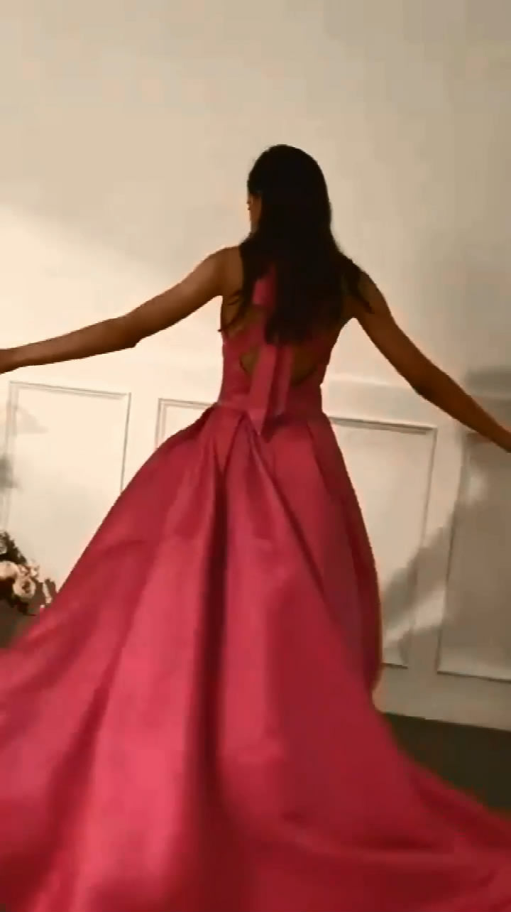 Satin Prom Dress Deep V Neckline, Prom Dresses, Evening Dress, Graduation School Party Gown, PC0328 - Promcoming