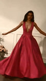 Satin Prom Dress Deep V Neckline, Prom Dresses, Evening Dress, Graduation School Party Gown, PC0328 - Promcoming
