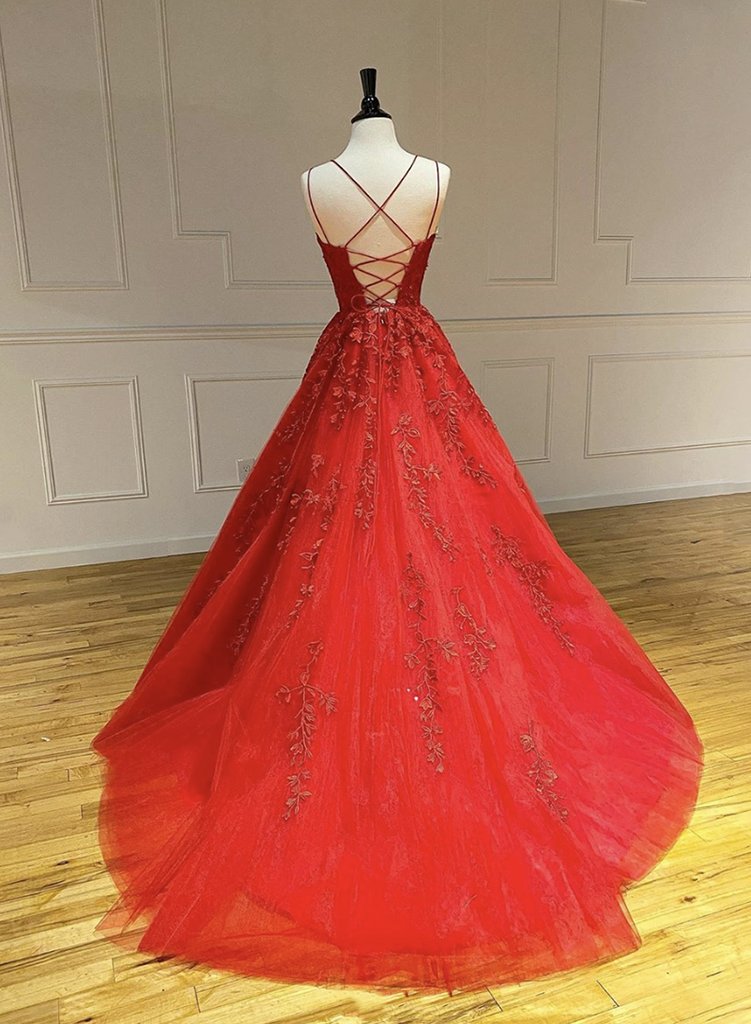 Red Lace Prom Dress Lace Up Back, Formal Dress, Evening Dress, Dance Dresses, School Party Gown, KB0789