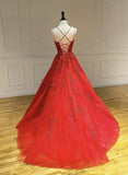 Red Lace Prom Dress Lace Up Back, Formal Dress, Evening Dress, Dance Dresses, School Party Gown, KB0789