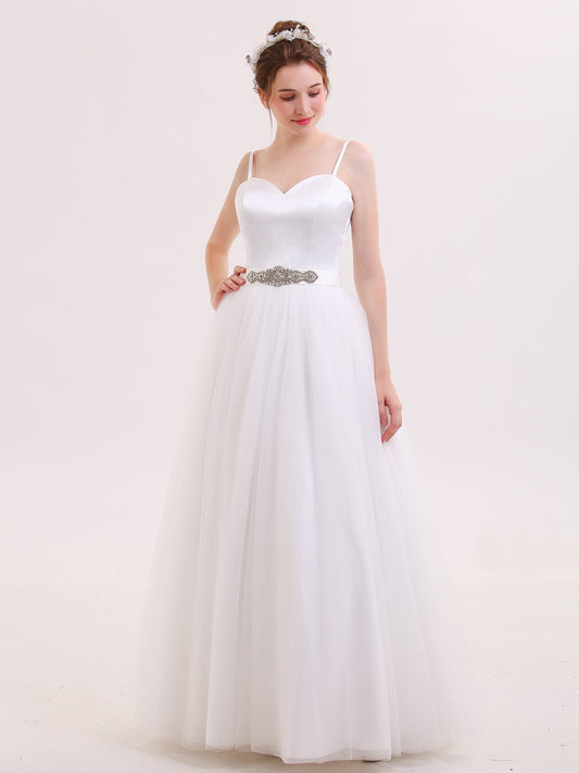 Vestido de novia con tirantes finos y fajín - Vestidos de novia color marfil