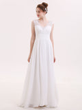 V-neck Chiffon Beach Wedding Dress with Bow-Ivory Bridal Gowns Dresses
