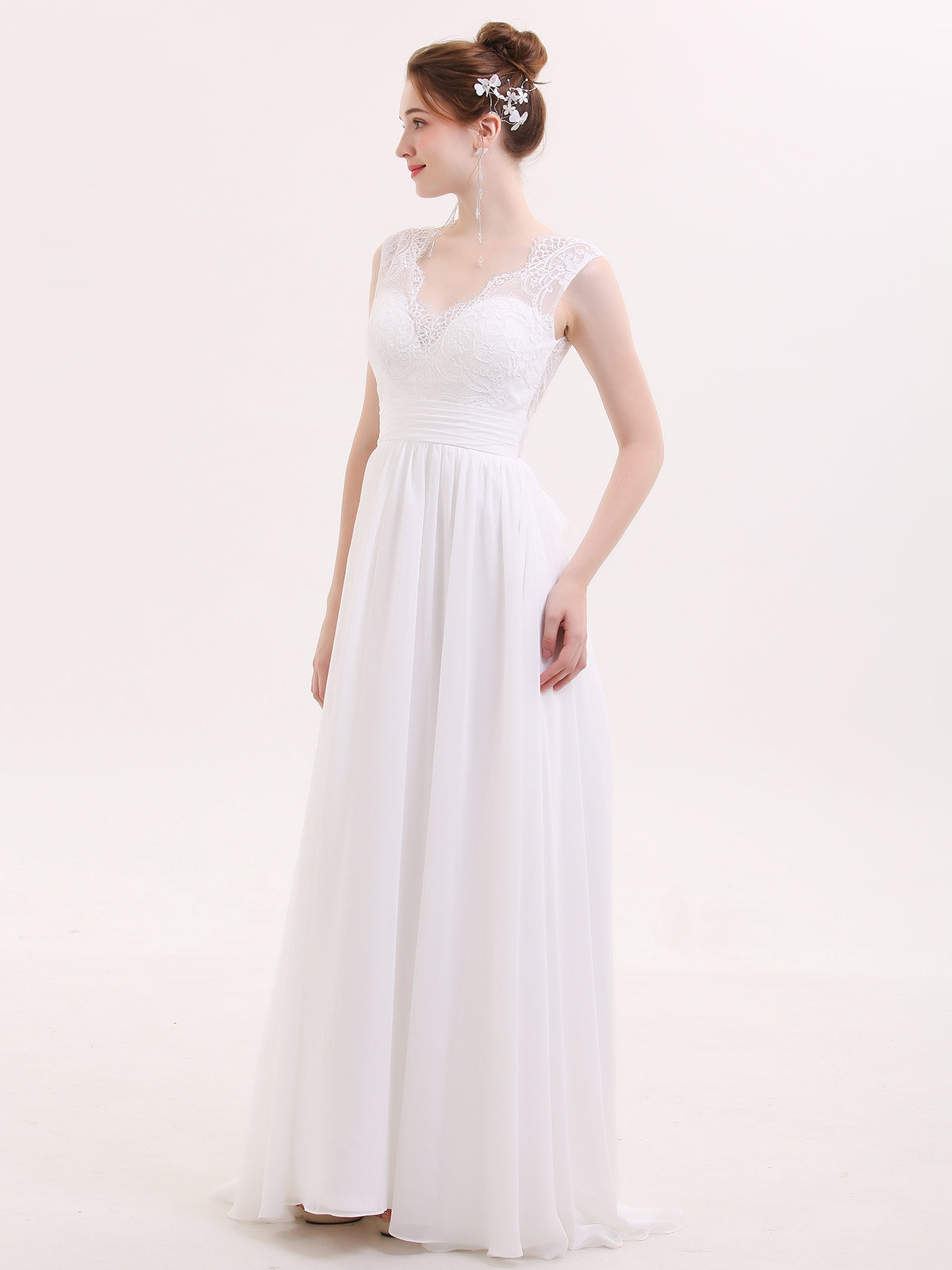 V-neck Chiffon Beach Wedding Dress with Bow-Ivory Bridal Gowns Dresses