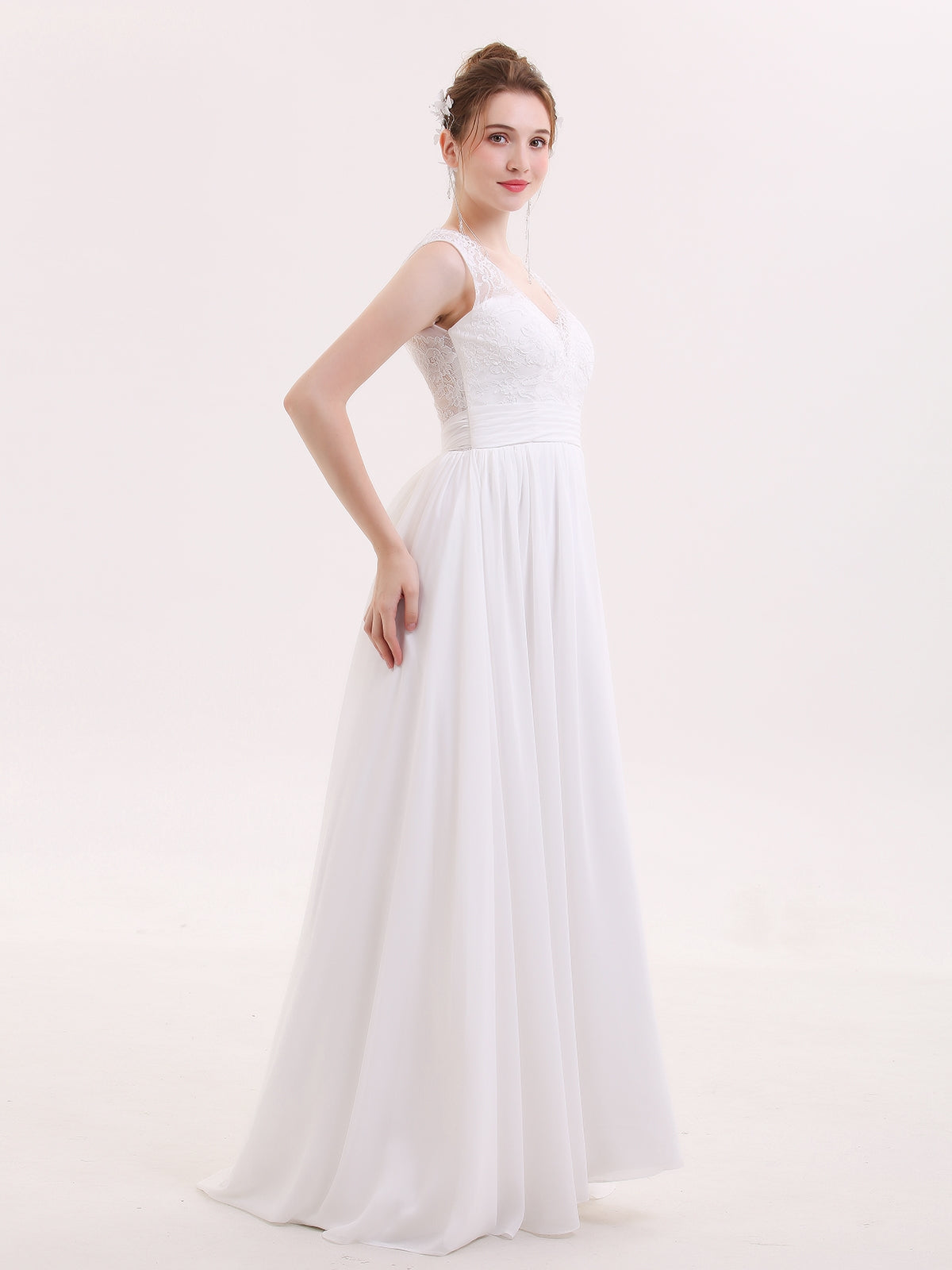 V-neck Chiffon Beach Wedding Dress with Bow-Ivory Bridal Gowns Dresses